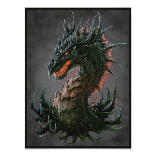 Regal Black Dragon Head - Volledige kleur Foto Afdruk (Voorkant)