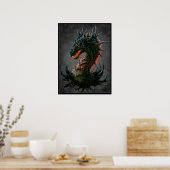 Regal Black Dragon Head - Volledige kleur Poster (Keuken)