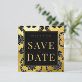 Regal Black & Gold Damask Wedding Bewaar de datum Save The Date (Staand voorkant)