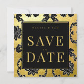 Regal Black & Gold Damask Wedding Bewaar de datum Save The Date (Voorkant)