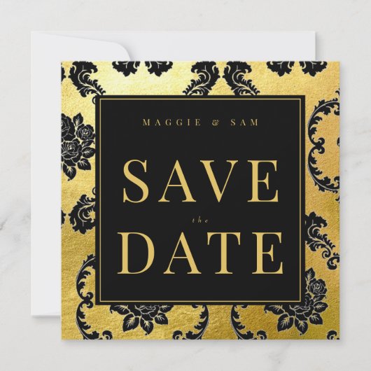 Regal Black & Gold Damask Wedding Bewaar de datum Save The Date (Voorkant)
