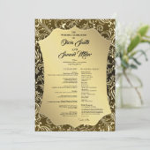 Regal Black Gold Damask Wedding Program Kaart (Staand voorkant)