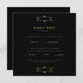 Regal Black & Gold Square Wedding RSVP (Voorkant / Achterkant)