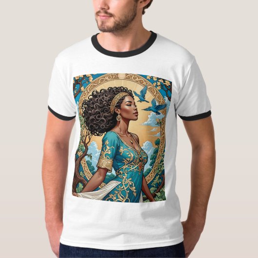 Regal Black Queen Art Nouveau T-shirt (Voorkant)