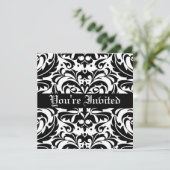 Regal Black & White Damask Scroll Invitation Kaart (Staand voorkant)