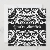 Regal Black & White Damask Scroll Invitation Kaart (Voorkant)
