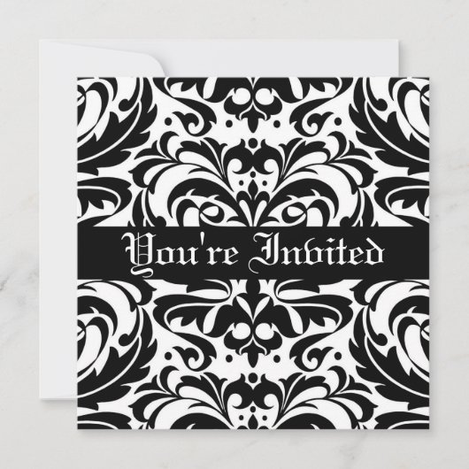 Regal Black & White Damask Scroll Invitation Kaart (Voorkant)