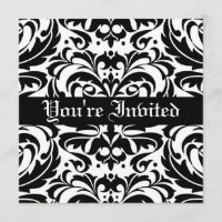 Regal Black & White Damask Scroll Invitation