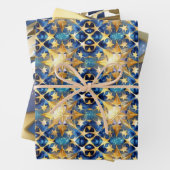 Regal blauw en goud vakantie inpakpapier combo (In situ)