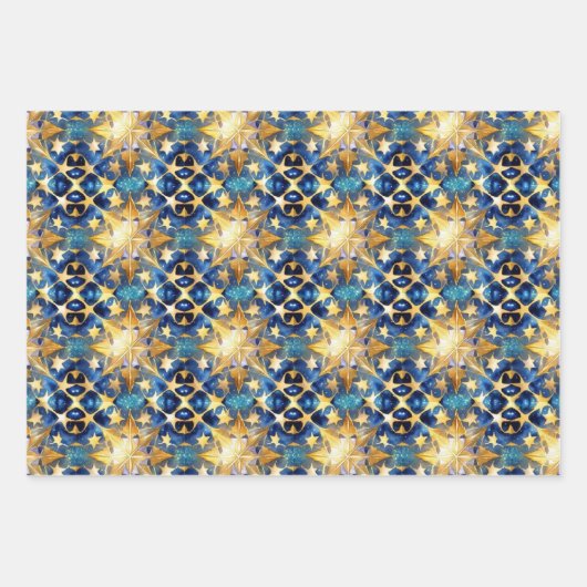 Regal blauw en goud vakantie inpakpapier combo (Voorkant)