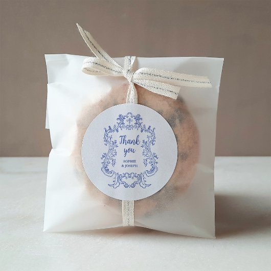 Regal blauw en wit  barok Lijst bruiloft Ronde Sticker