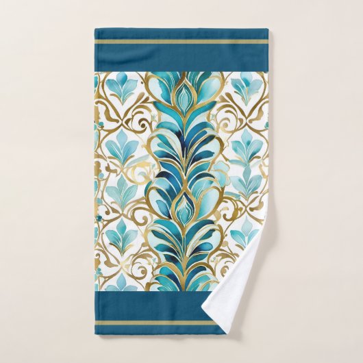 Regal bloeit blauwgroen en goud handdoek (Handdoek)