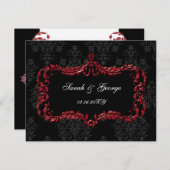 Regal bloeit zwart en rood damast RSVP (Voorkant / Achterkant)
