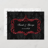 Regal bloeit zwart en rood damast RSVP Uitnodiging Briefkaart (Voorkant / Achterkant)