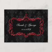 Regal bloeit zwart en rood damast RSVP Uitnodiging Briefkaart (Voorkant)