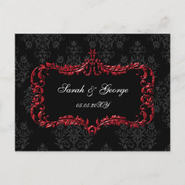 Regal bloeit zwart en rood damast RSVP Uitnodiging Briefkaart