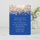 Regal Blue and Gold Bokeh Lights Invitation Kaart (Staand voorkant)