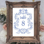 Regal Blue |  barok Lijst Kaart<br><div class="desc">Deze elegante en luxe trouwtafel nummerkaarten zijn voorzien van een lijn kunst lijst met barokke stijl. Het ontwerp is blauw en wit. Moderne scriptkalligrafie en klassieke tekst, samen met uw initialen of monogram, maken dit een stijlvolle maar up-to-date hedendaagse keuze voor uw bruiloft. Zorg ervoor dat u een individuele kaart...</div>