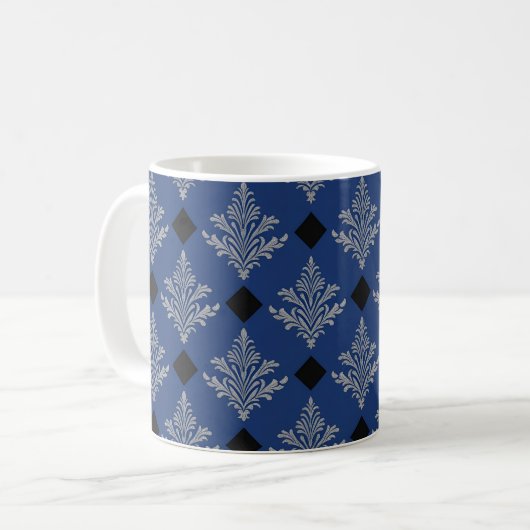 Regal Blue Black & Silver Damask Style Coffee Mok (Voorkant links)