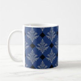 Regal Blue Black & Silver Damask Style Coffee Mok