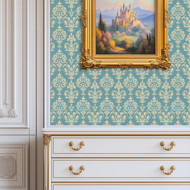 Regal Blue Damask Princesscore Behang (Regal Blue Damask Princesscore Wallpaper)