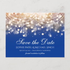 Regal Blue en Gold Bokeh Lights Briefkaart