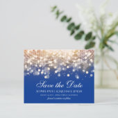 Regal Blue en Gold Bokeh Lights Briefkaart (Staand voorkant)