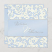 Regal Blue en Ivory Damask bruiloft uitnodiging (Voorkant / Achterkant)