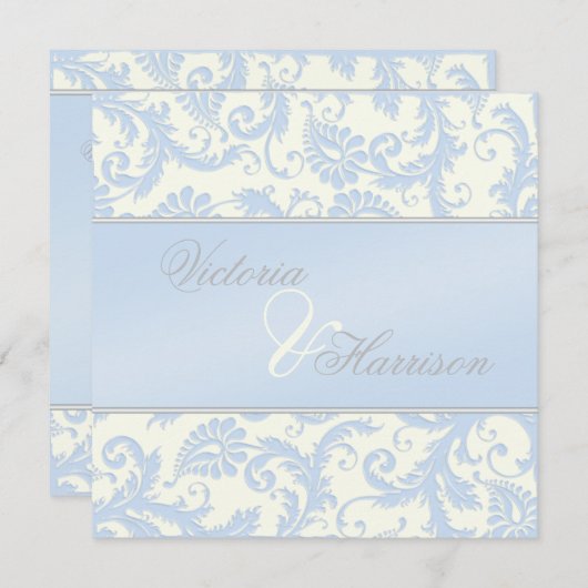 Regal Blue en Ivory Damask bruiloft uitnodiging (Voorkant / Achterkant)