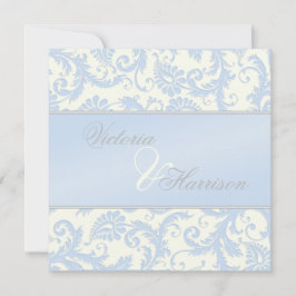 Regal Blue en Ivory Damask bruiloft uitnodiging