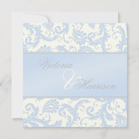 Regal Blue en Ivory Damask bruiloft uitnodiging (Voorkant)
