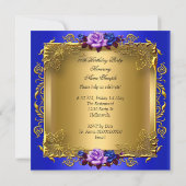 Regal Blue Lila Rozen Gold legant Birthday A Kaart (Achterkant)