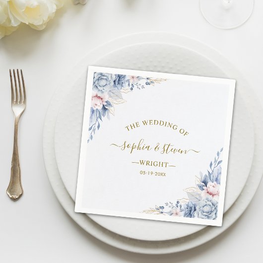 Regal Blue & White Wedding Invitation with Gold  Servet