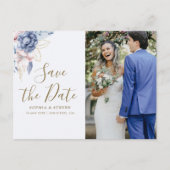 Regal Blue & White Wedding with Gold Accents Briefkaart (Voorkant)