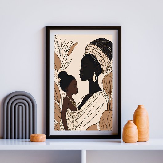 Regal Bond – Mother and Daughter Line Art Poster