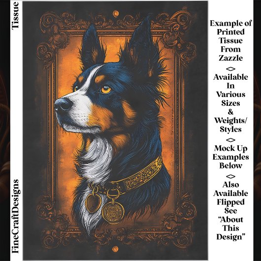 Regal Border Collie,  Lijst EF3L Decoupage Tissuepapier