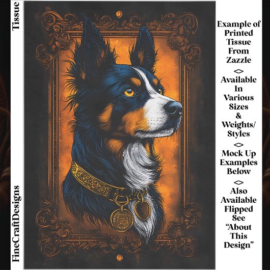 Regal Border Collie,  Lijst EF3R Decoupage Tissuepapier