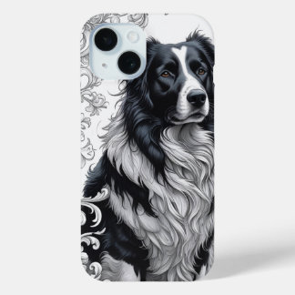 Regal Border Collie met Barokke Bloemen Lijst iPhone 15 Case