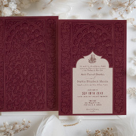 Regal Bourgondië Lace Islamitische bruiloft uitnod Kaart