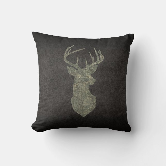 Regal Buck Trophy Deer Silhouette in Camouflage Kussen (Voorkant)