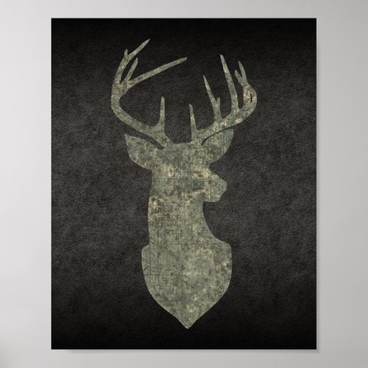 Regal Buck Trophy Deer Silhouette in Camouflage Poster (Voorkant)