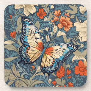 Regal Butterfly temidden van William Morris Floral Bier Onderzetter