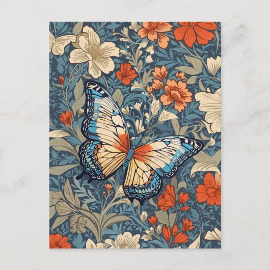 Regal Butterfly temidden van William Morris Floral Briefkaart (Voorkant)