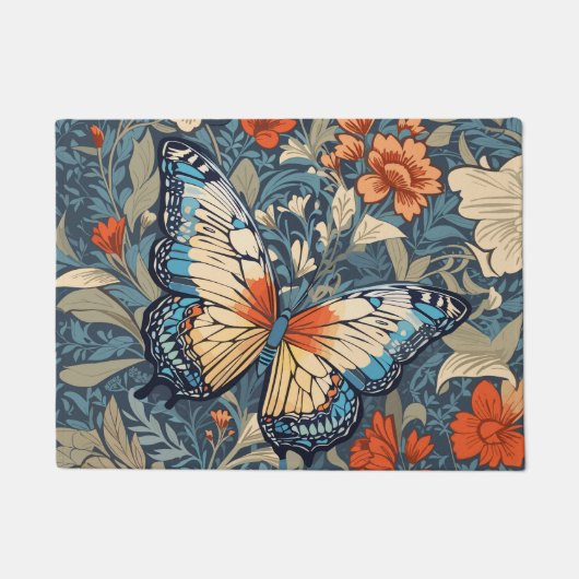 Regal Butterfly temidden van William Morris Floral Deurmat (Voorkant)