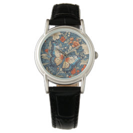 Regal Butterfly temidden van William Morris Floral Horloge