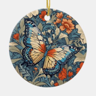 Regal Butterfly temidden van William Morris Floral Keramisch Ornament