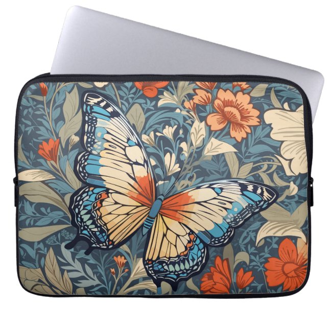 Regal Butterfly temidden van William Morris Floral Laptop Sleeve (Voorkant)