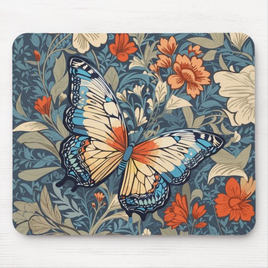 Regal Butterfly temidden van William Morris Floral Muismat (Voorkant)