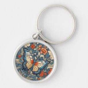 Regal Butterfly temidden van William Morris Floral Sleutelhanger