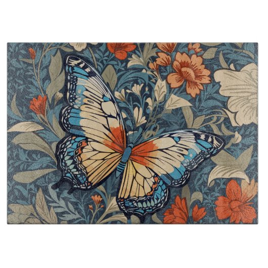 Regal Butterfly temidden van William Morris Floral Snijplank (Voorkant)